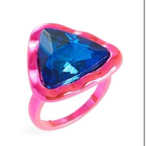 OPEN EDIT SPACE AGE MODERN METALLIC BLUE/HOT PINK CRYSTAL RING SZ  8 - NEW!